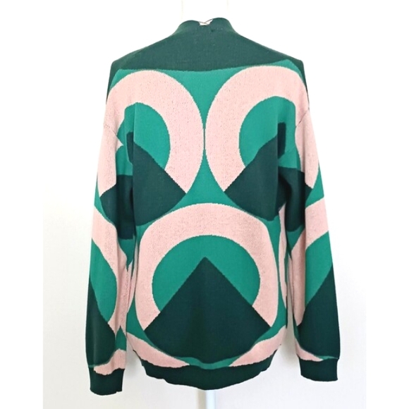 Anonyme Designers Italian Knit Open Cardigan Pink Green Geometric Sz 2 XS - Picture 3 of 9